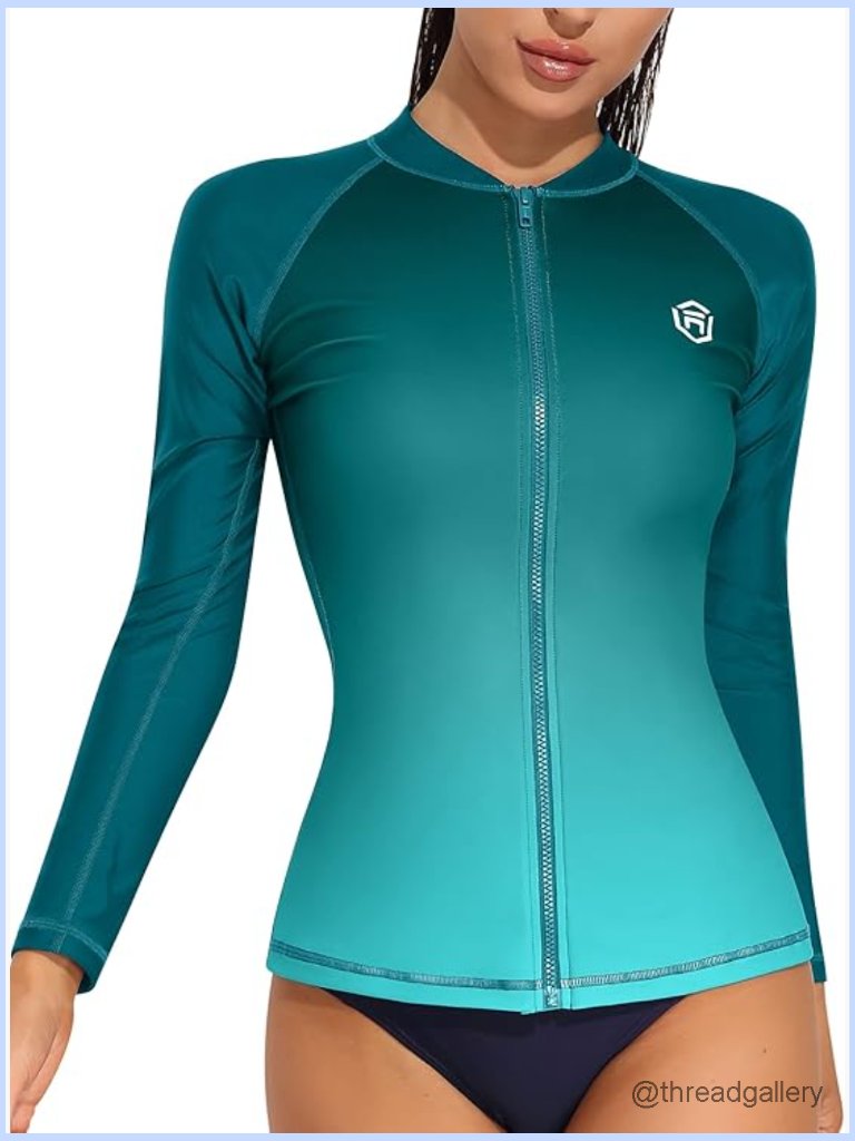 Long Sleeve Rash Guard Uv Sun Protection Zipper Swimsuit Top Upf50+